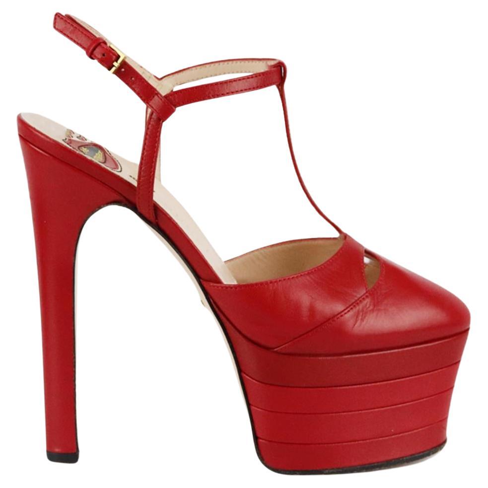 GUCCI red leather ALINE BLOCK HEEL Pumps Shoes 39 For Sale at 1stDibs