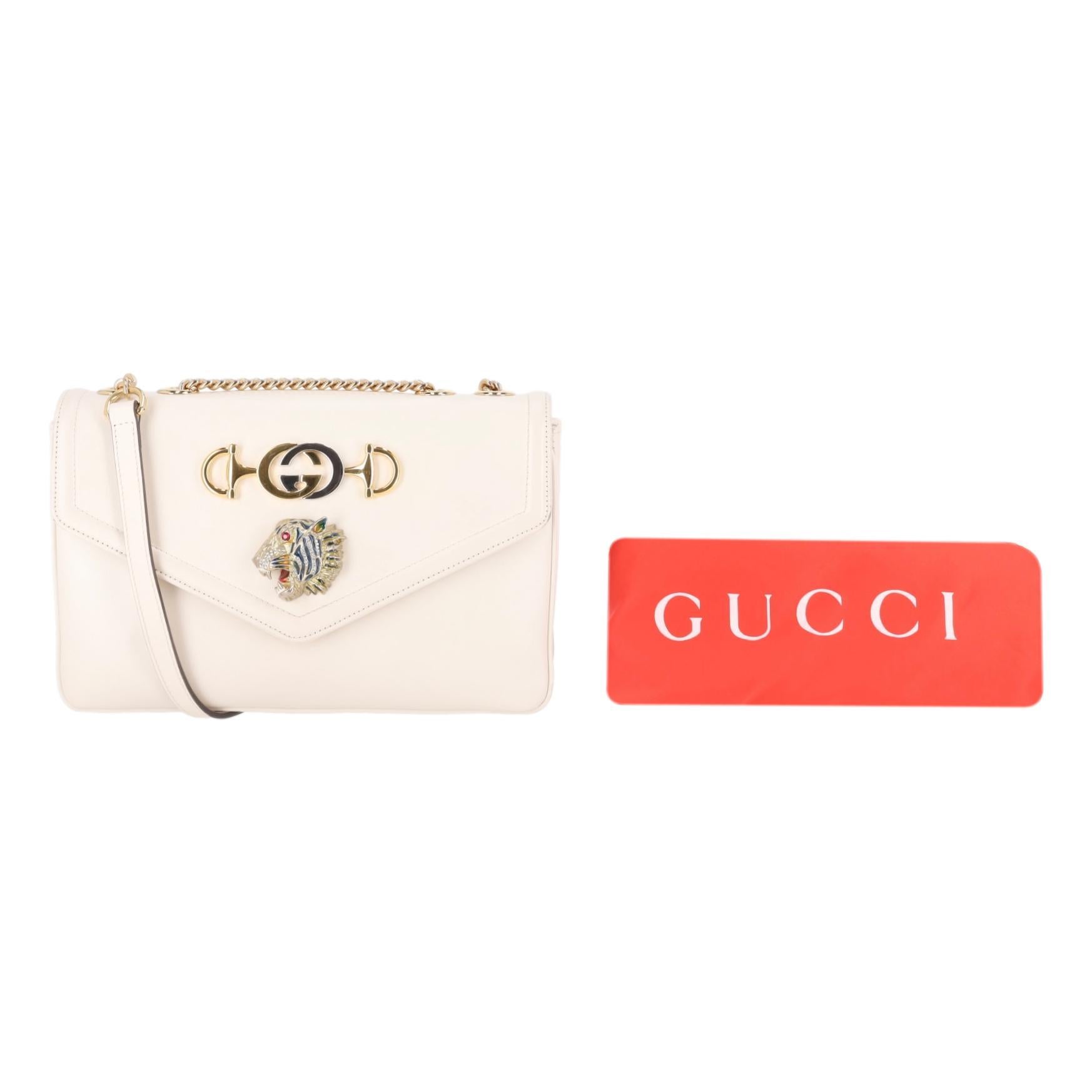 Gucci Leder Rajah Umhängetasche (Weiß) im Angebot