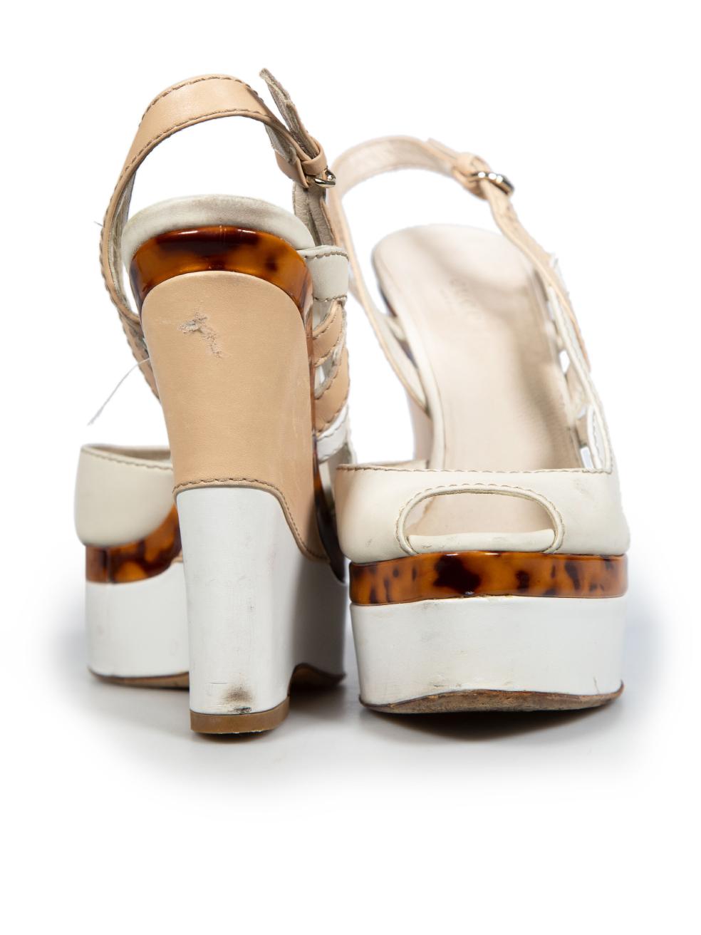 Beige Gucci Leather Sling-Back Wedge Sandals Size IT 37