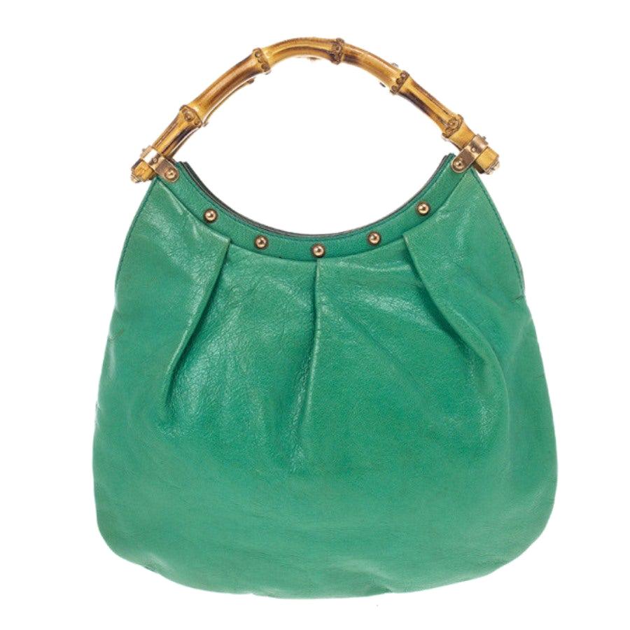 Gucci Leather Studded Bamboo Handle Hobo