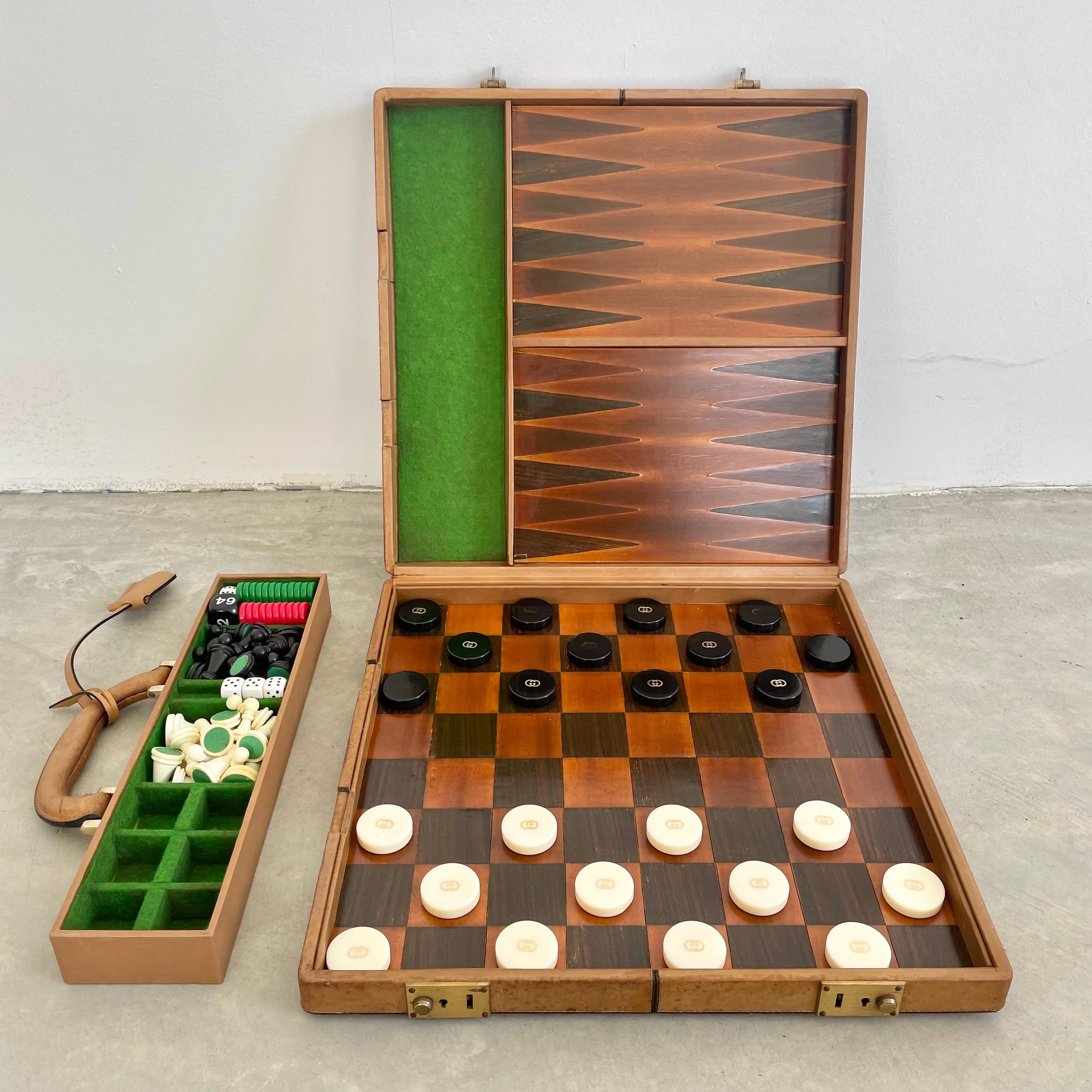 Italian Gucci Leather Travel Multi-Game Set, 1980s Italy For Sale