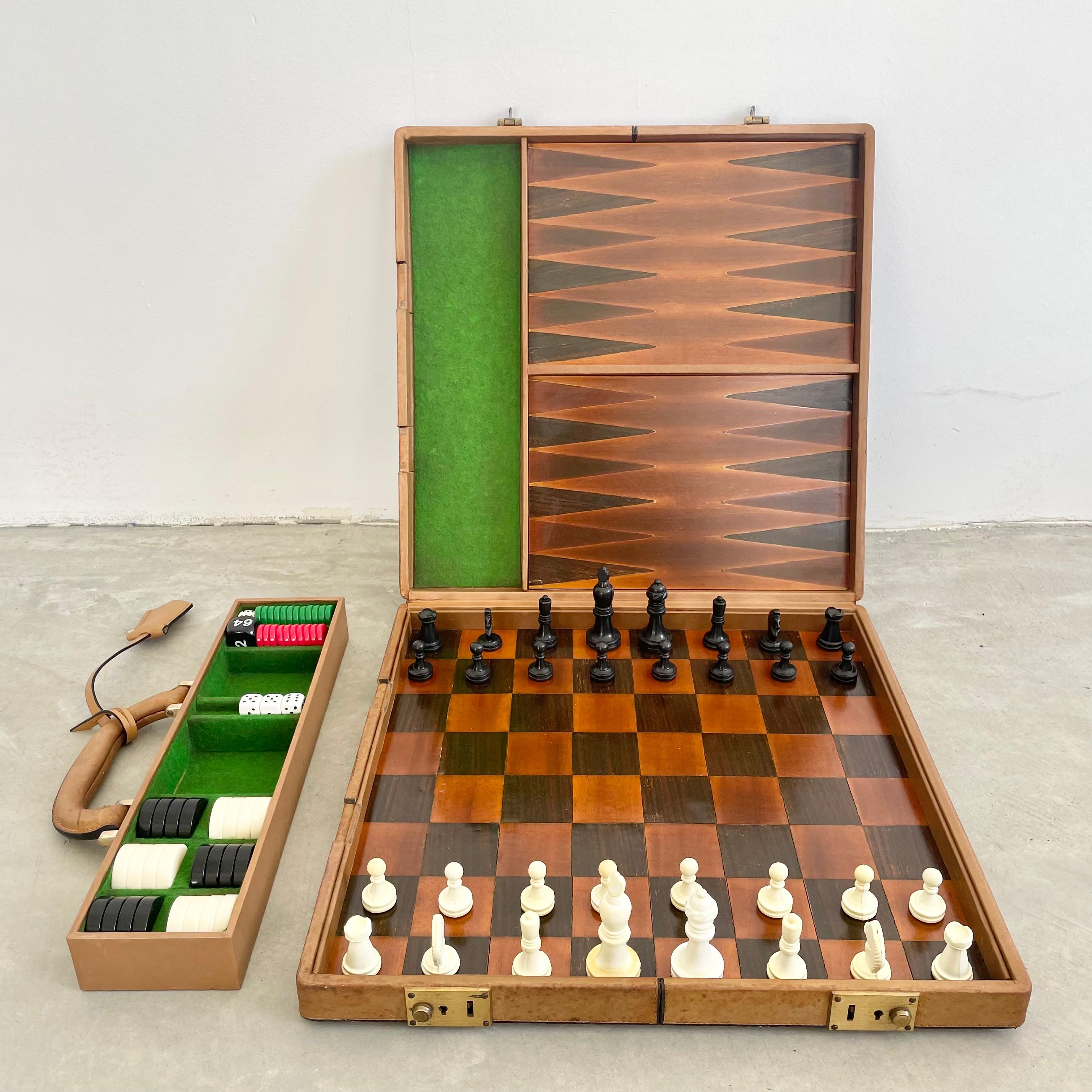 Metal Gucci Leather Travel Multi-Game Set, 1980s Italy For Sale