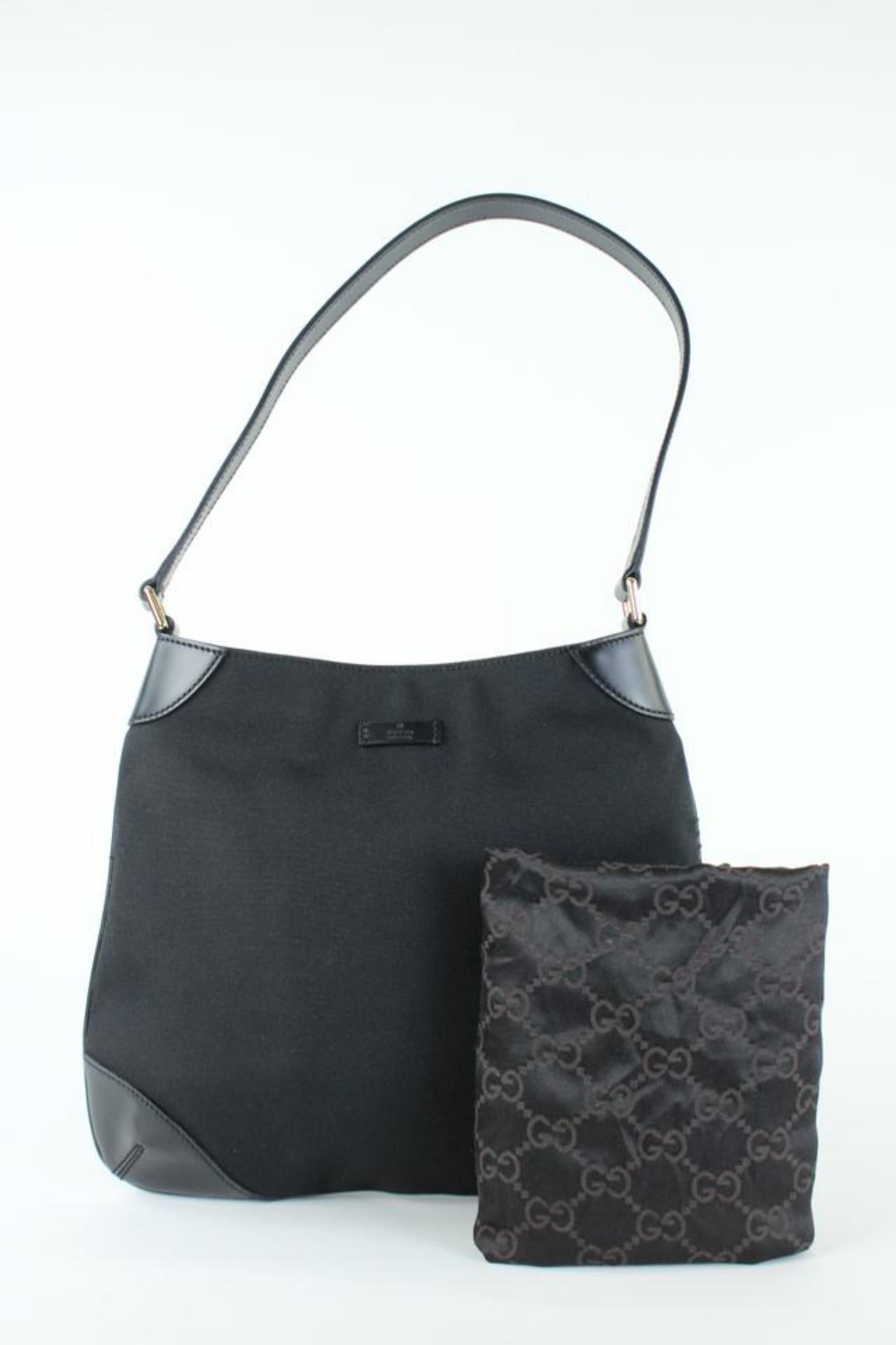 Gucci Leather Trim Medium 817gt2 Black Canvas Hobo Bag For Sale 6