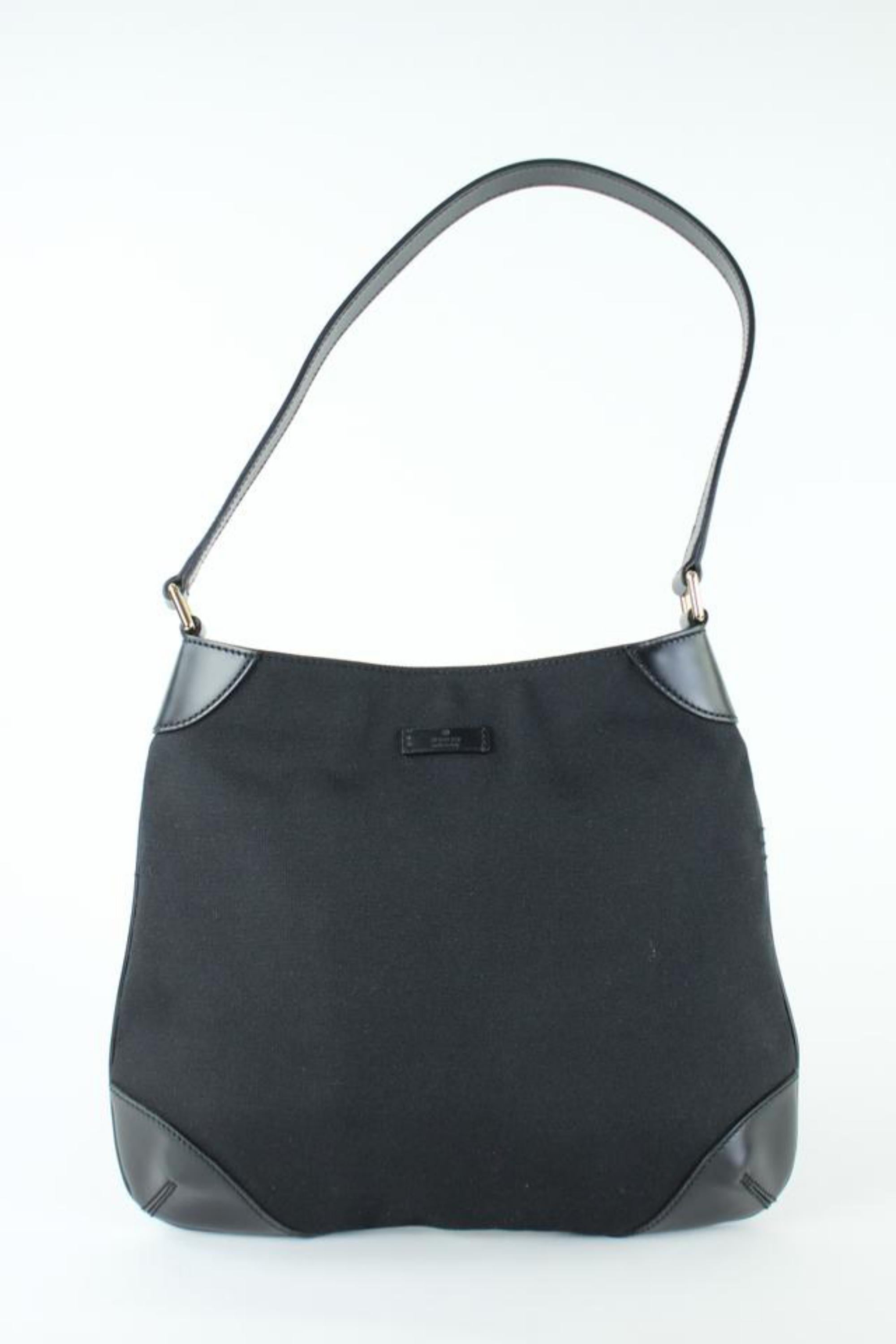 Gucci Leather Trim Medium 817gt2 Black Canvas Hobo Bag For Sale 8