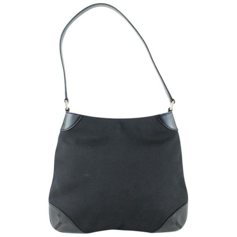 Gucci Leather Trim Medium 817gt2 Black Canvas Hobo Bag For Sale