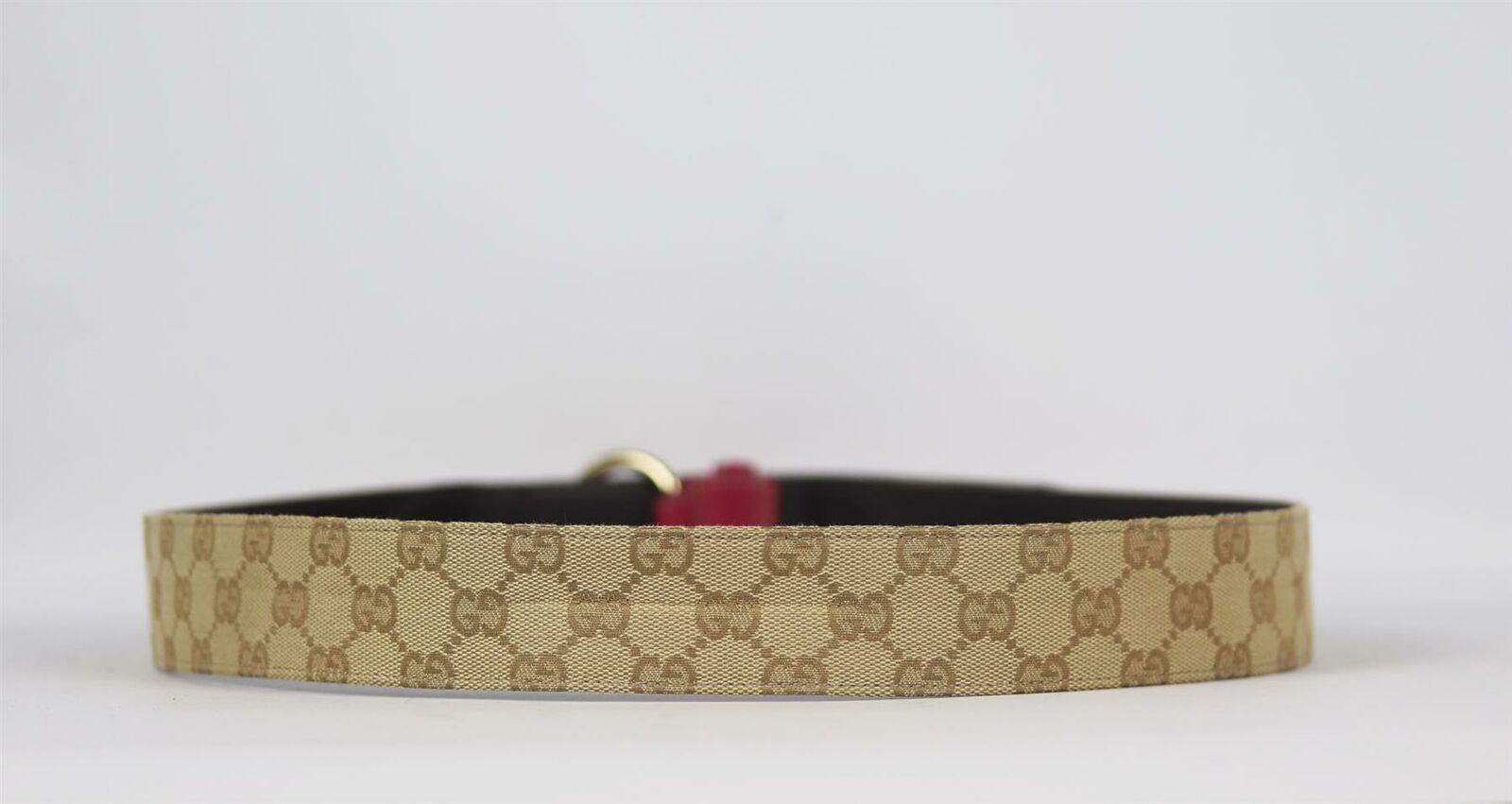 Brown Gucci Leather Trimmed Canvas Belt 