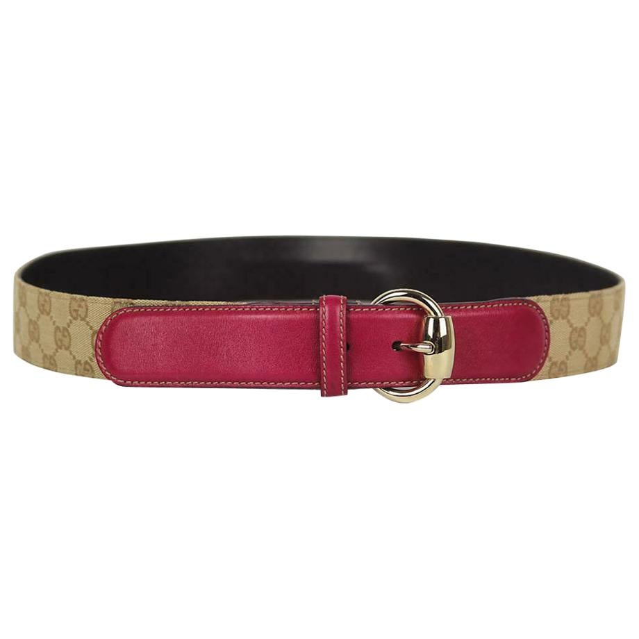 Gucci Leather Trimmed Canvas Belt 