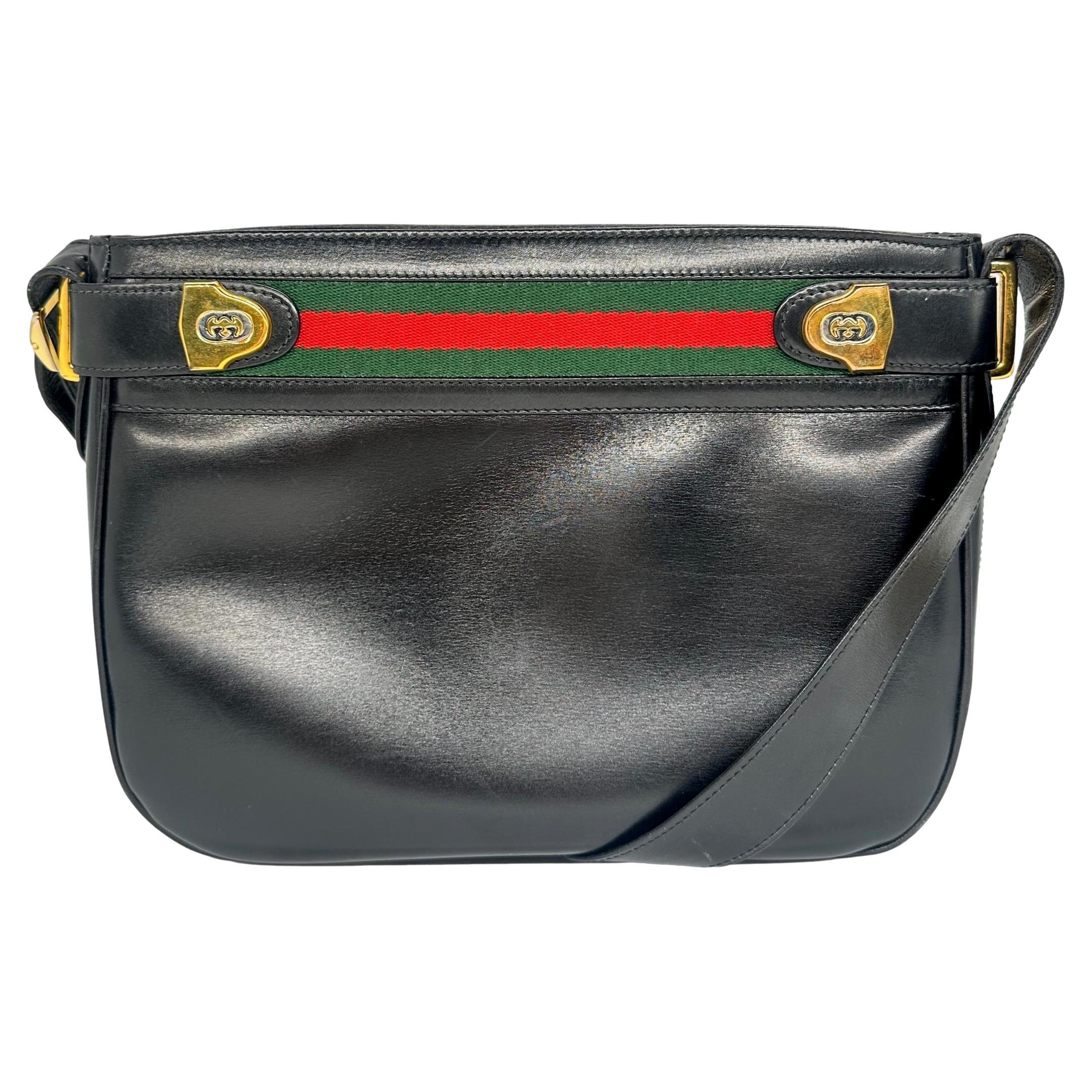 Gucci Leather Vintage Sherry Web Line Leather Crossbody Shoulder Bag, 1980.  For Sale