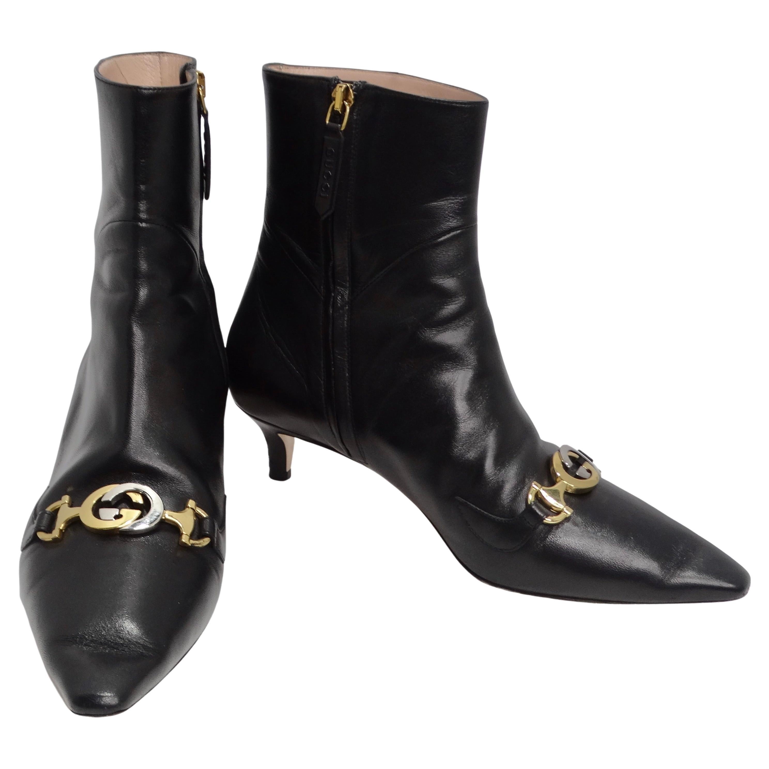 Gucci Leather Zumi Kitten Heel Ankle Boots For Sale