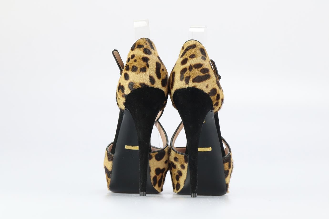 Women's Gucci Leopard Print Calf Hair And Suede Platform Sandals Eu 40 Uk 7 Us 10