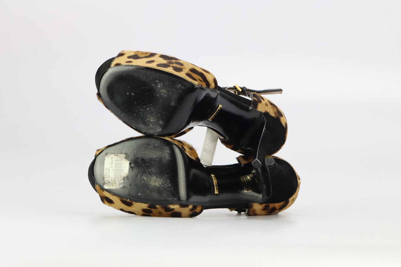 Gucci Leopard Print Calf Hair And Suede Platform Sandals Eu 40 Uk 7 Us 10 1