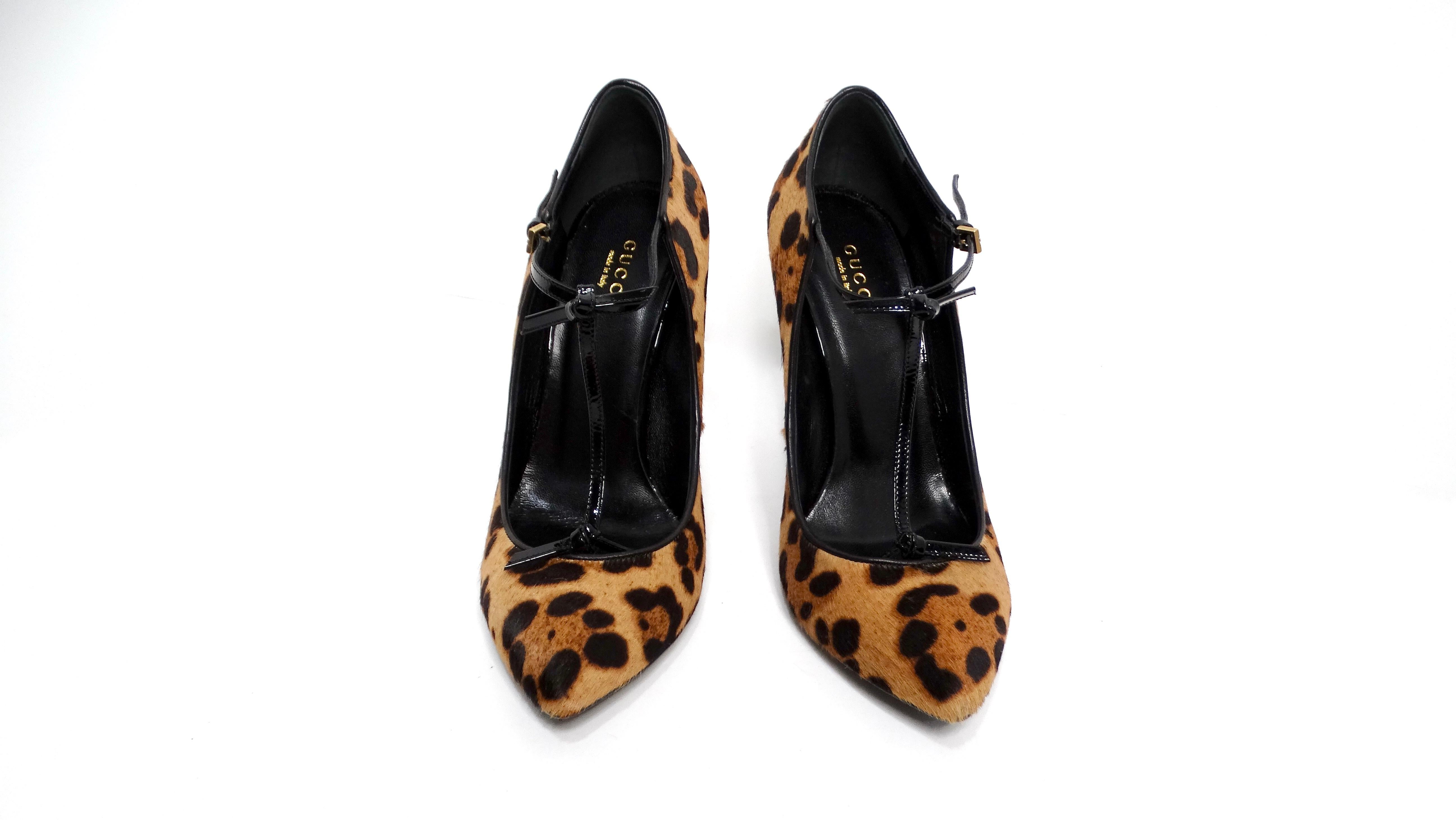Black Gucci Leopard Print Calf Hair Beverly Pumps For Sale