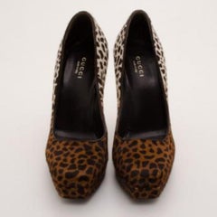 Gucci Leopard Print Calf-Hair Platform Pumps Size 36.5