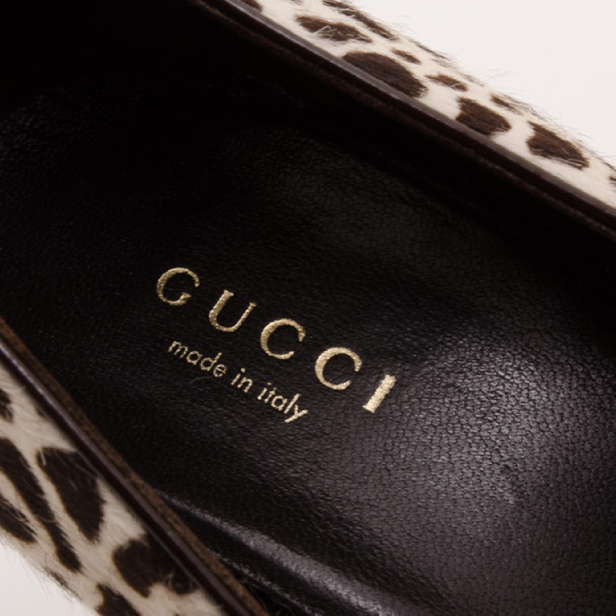 Black Gucci Leopard Print Calf-Hair Platform Pumps Size 36.5 For Sale