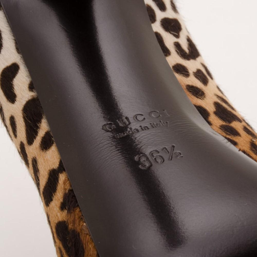 Gucci Leopard Print Calf-Hair Platform Pumps Size 36.5 2