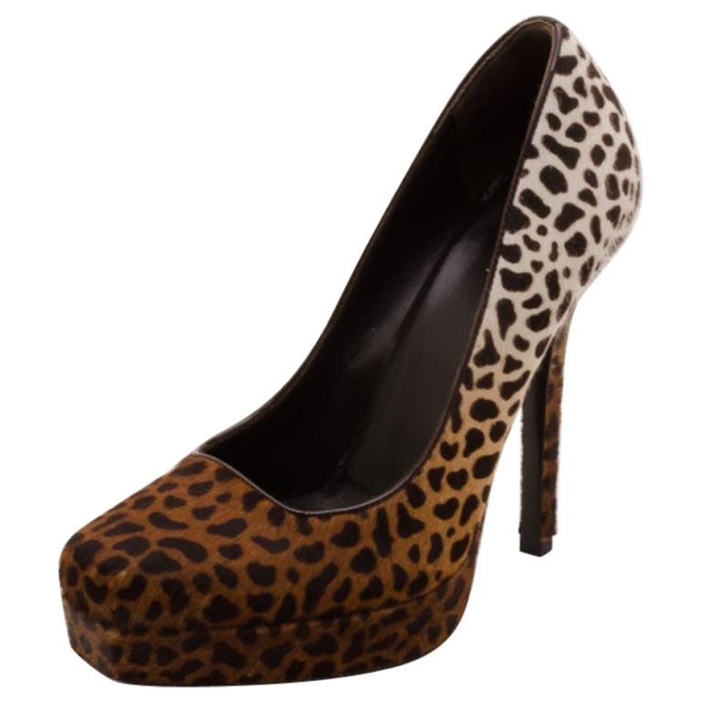 Gucci Leopard Print Calf-Hair Platform Pumps Size 36.5