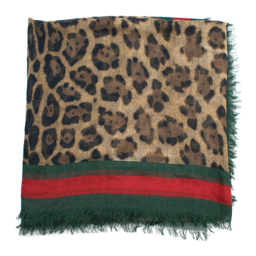 Gucci Leopard Print Web Trim Seidenmischung Schal 5