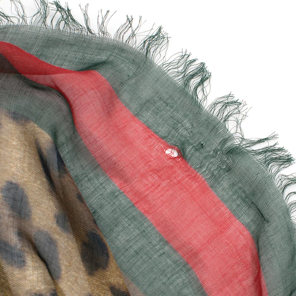 Gucci Leopard Print Web Trim Seidenmischung Schal Damen