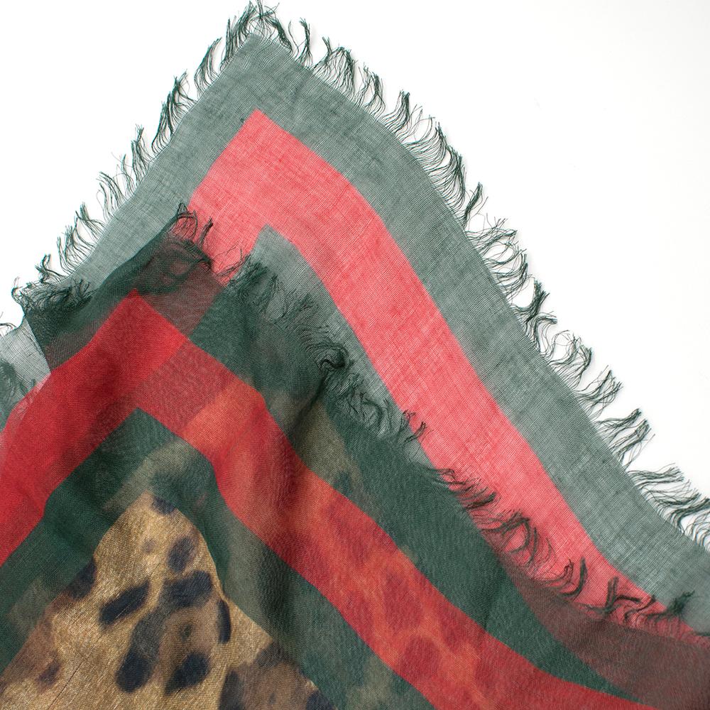 Gucci Leopard Print Web Trim Seidenmischung Schal 1