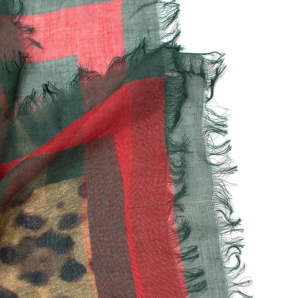 Gucci Leopard Print Web Trim Seidenmischung Schal 2