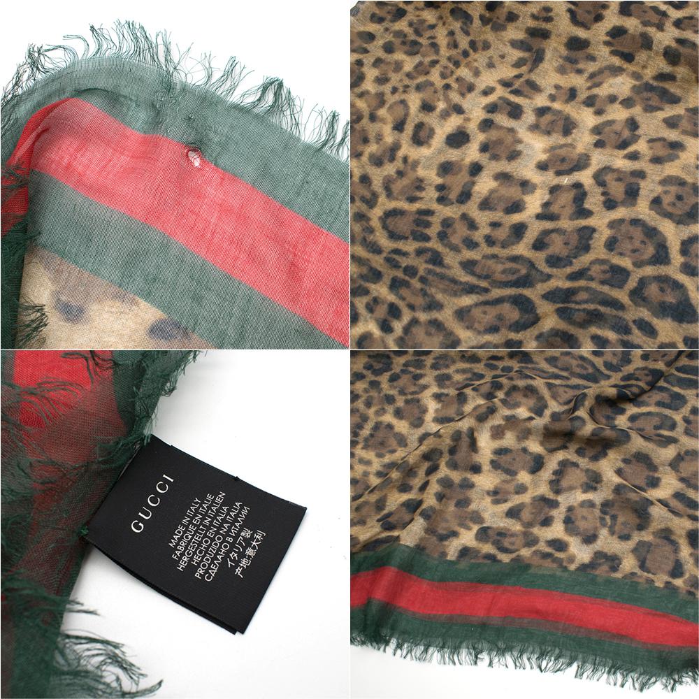 Gucci Leopard Print Web Trim Seidenmischung Schal 4