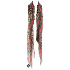 Gucci Leopard Print Web Trim Silk Blend Shawl