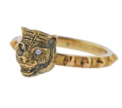 Gucci Les Marches Des Marseilles Gold Diamond Feline Head Studded Ring