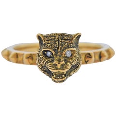 Gucci Les Marches Des Marseilles Gold Diamond Feline Head Studded Ring