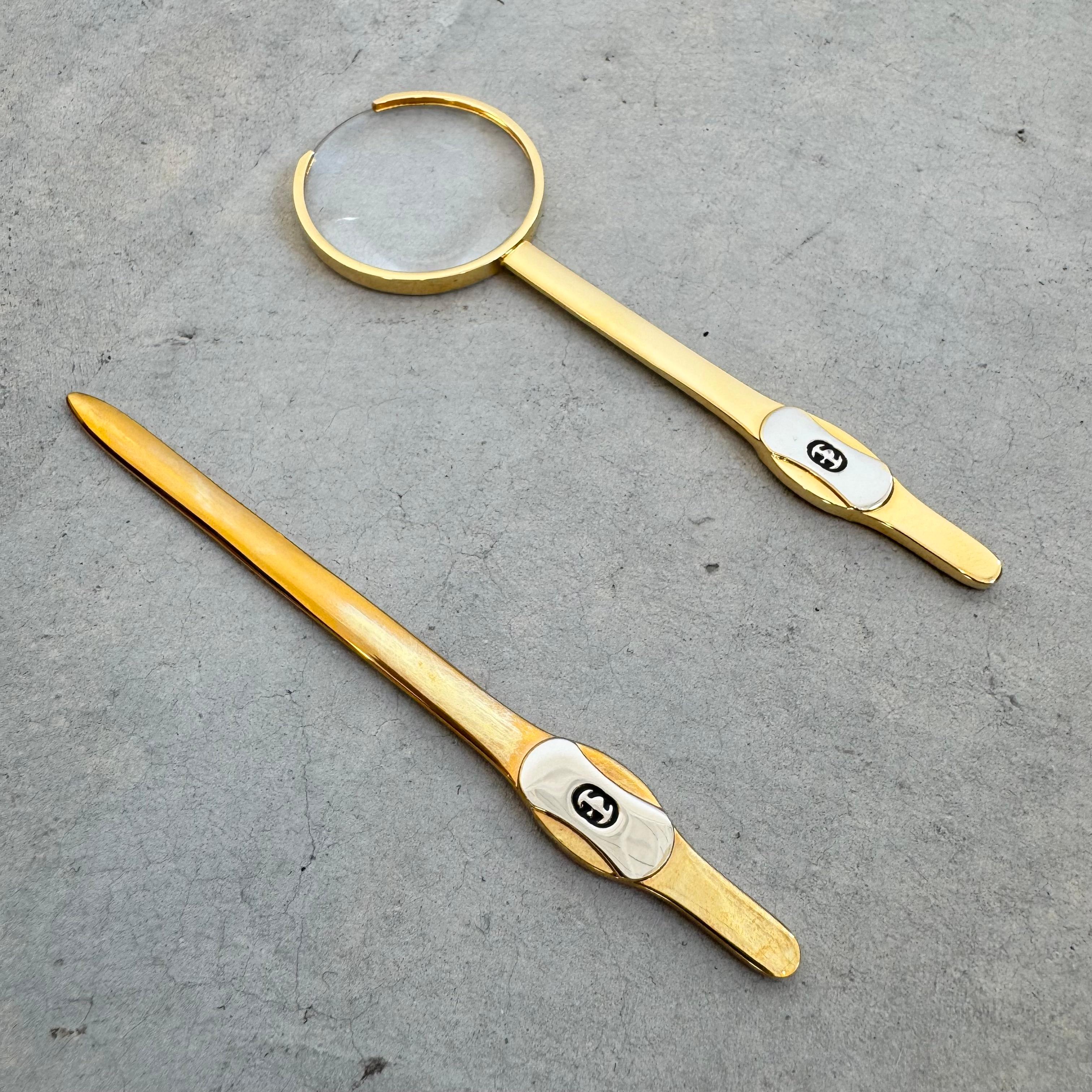 Italian Gucci Letter Opener and Magnifying Glass, 1950s Italy For Sale