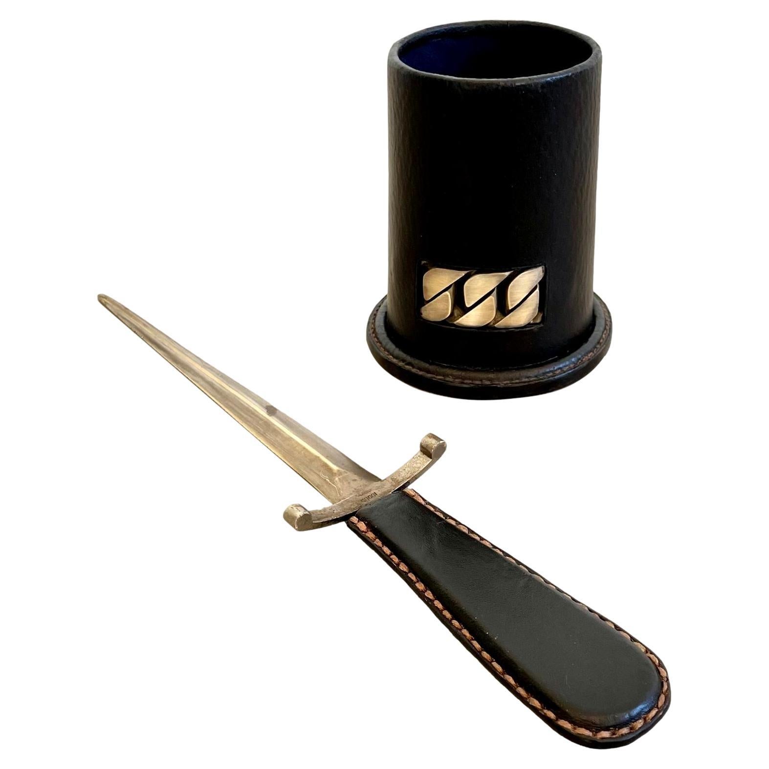 Gucci Letter Opener and Pen Holder in Leather, 1960s Italy