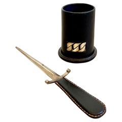 Retro Gucci Letter Opener and Pen Holder in Leather, 1960s Italy