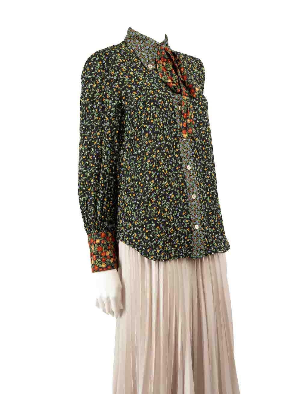 CONDITION is Very good. Hardly any visible wear to shirt is evident on this used Gucci designer resale item.
 
 
 
 Details
 
 
 Multicolour- Black tone
 
 Viscose
 
 Long sleeves blouse
 
 Liberty floral print
 
 Front button up closure
 
 Pussy
