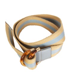 GUCCI light beige & blue WEB STRIPE BAMBOO BUCKLE Belt 90