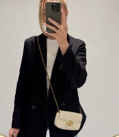 Gucci Light Beige Chevron Quilted Calfskin Leather Super Mini GG Marmont