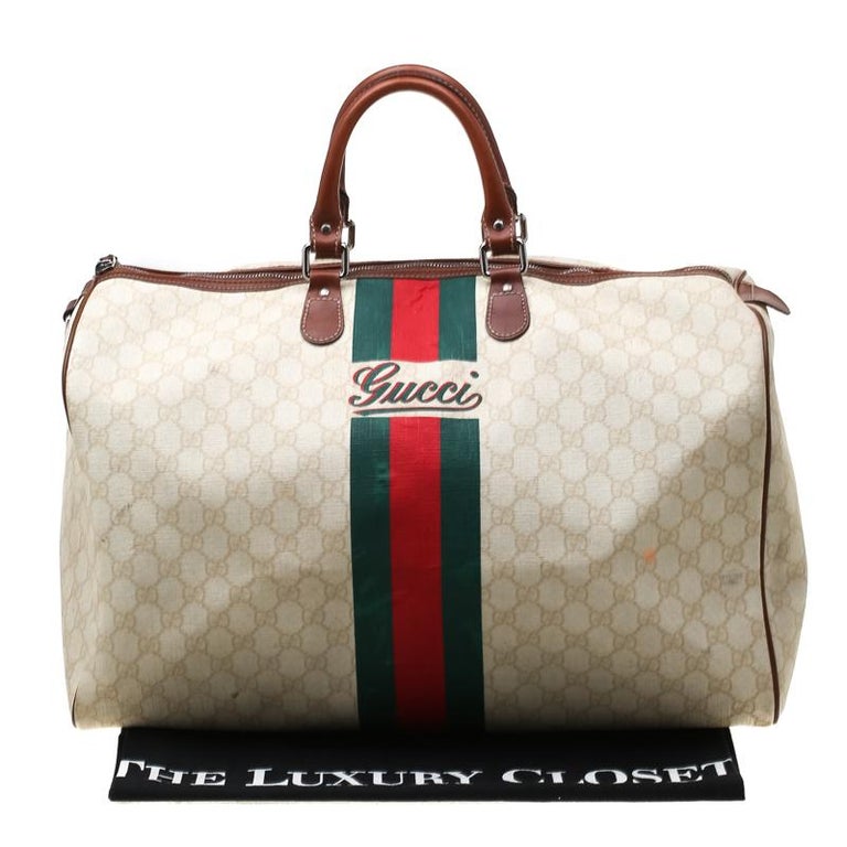 Gucci Light Beige GG Supreme Coated Canvas Web Duffle Bag For Sale at ...