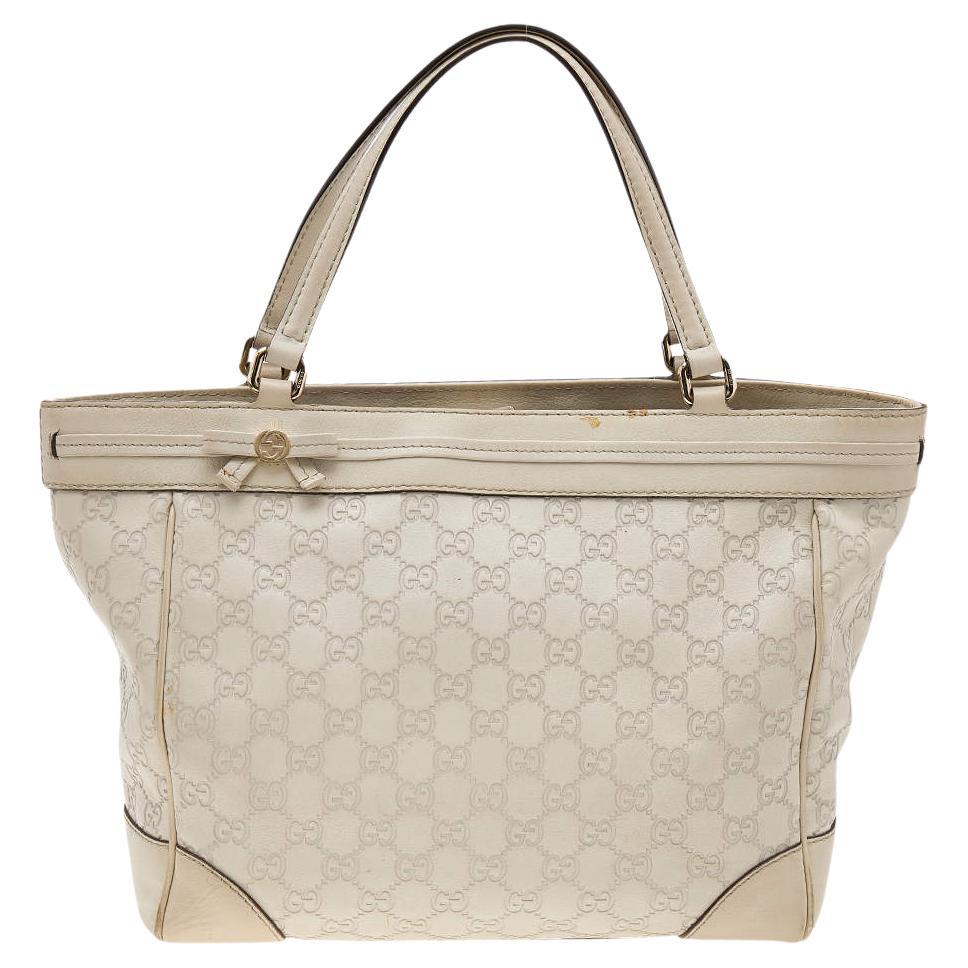 Gucci Light Beige Guccissima Leather Medium Mayfair Bow Tote For Sale