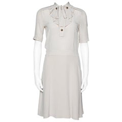 Gucci Light Beige Silk Ruffled Tie Neck Dress S