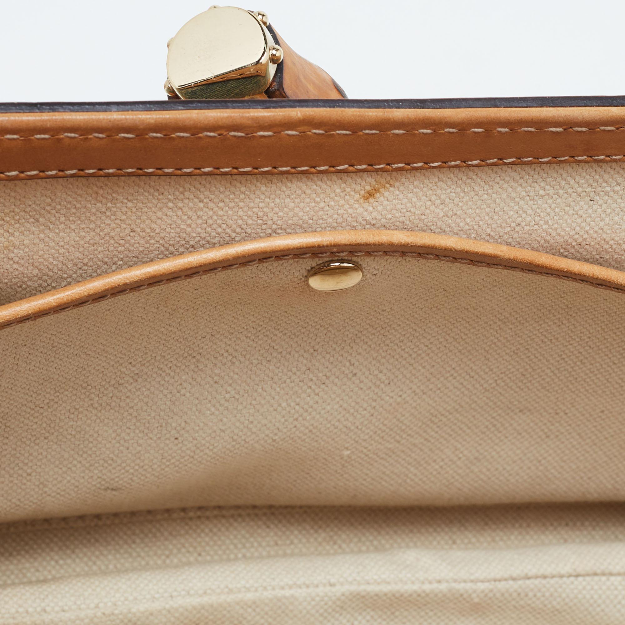 Gucci Light Blue/Beige GG Canvas and Leather Bamboo Top Handle Bag 6
