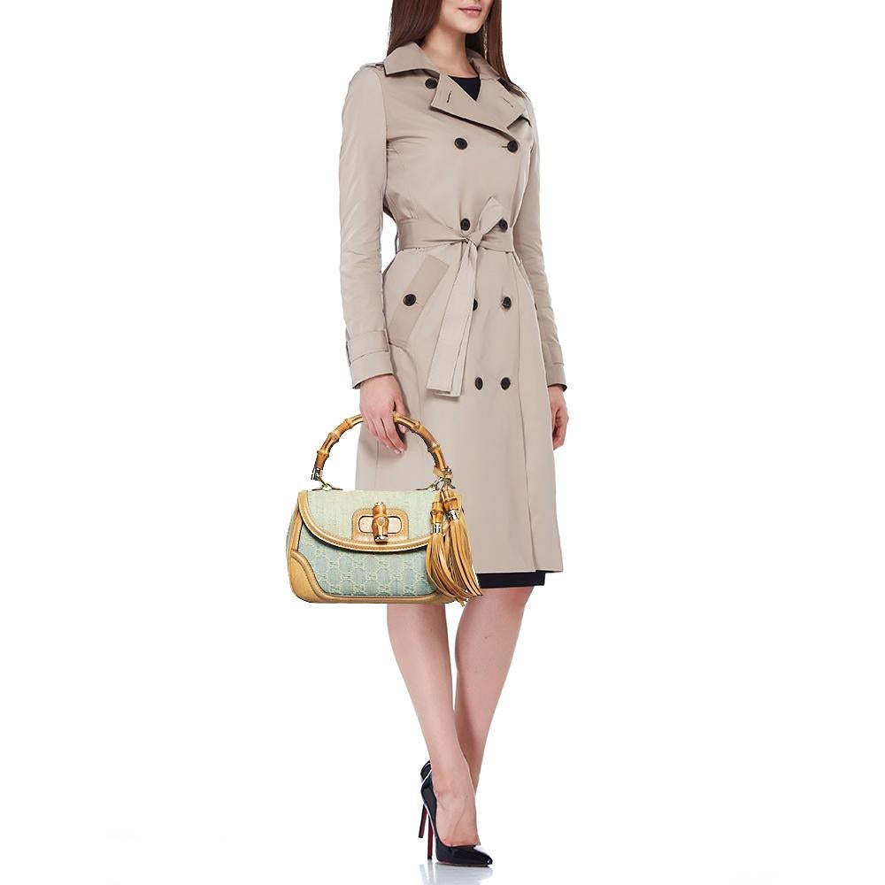 Gucci Light Blue/Beige GG Canvas and Leather Bamboo Top Handle Bag 9