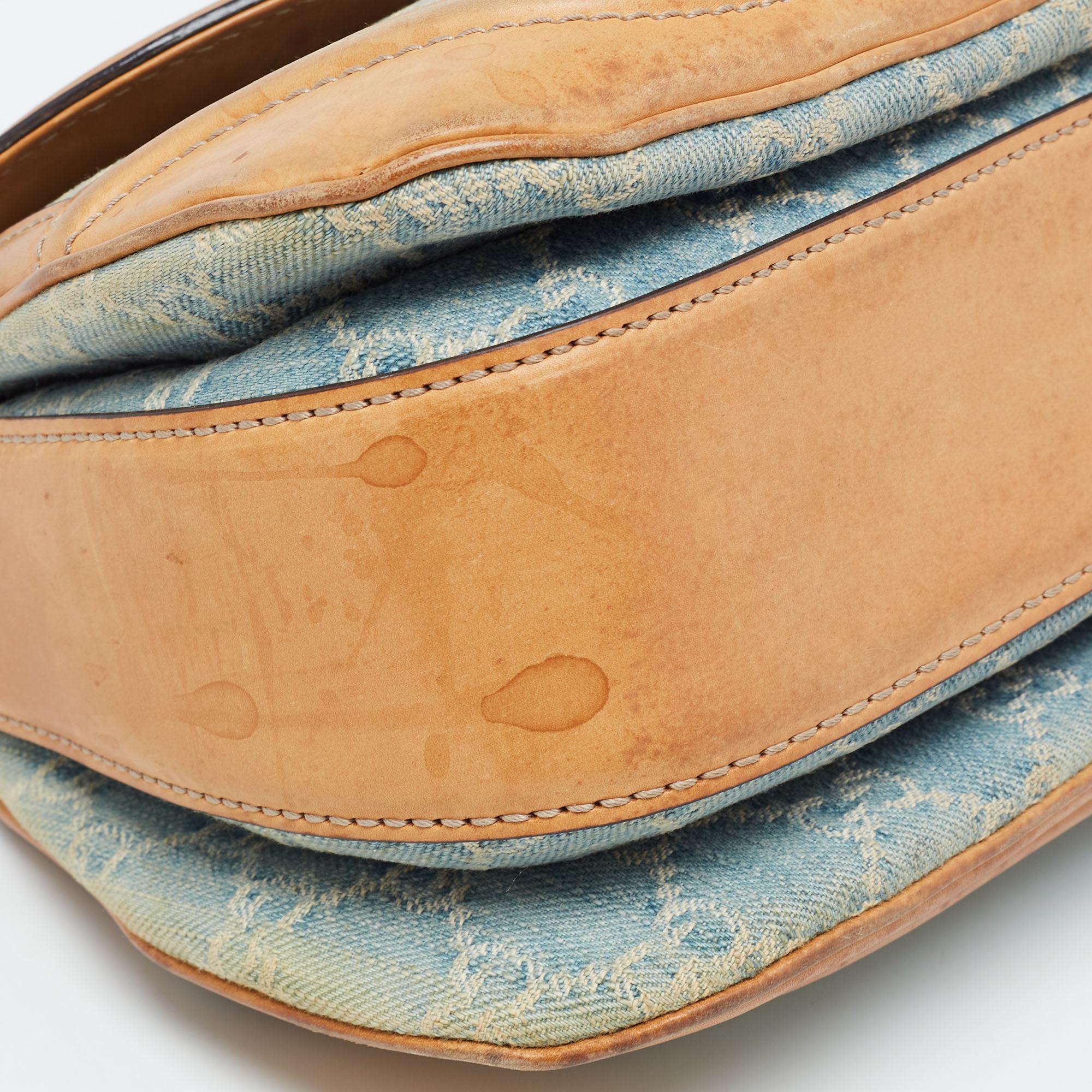 Gucci Light Blue/Beige GG Canvas and Leather Bamboo Top Handle Bag 13