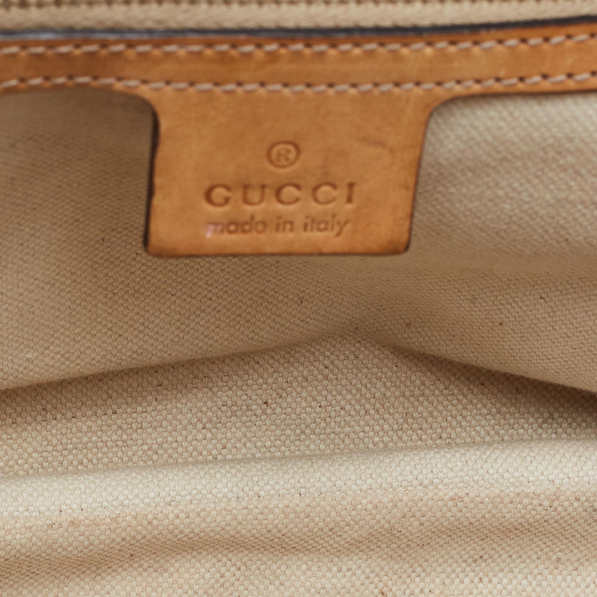 Gucci Light Blue/Beige GG Canvas and Leather Bamboo Top Handle Bag 4