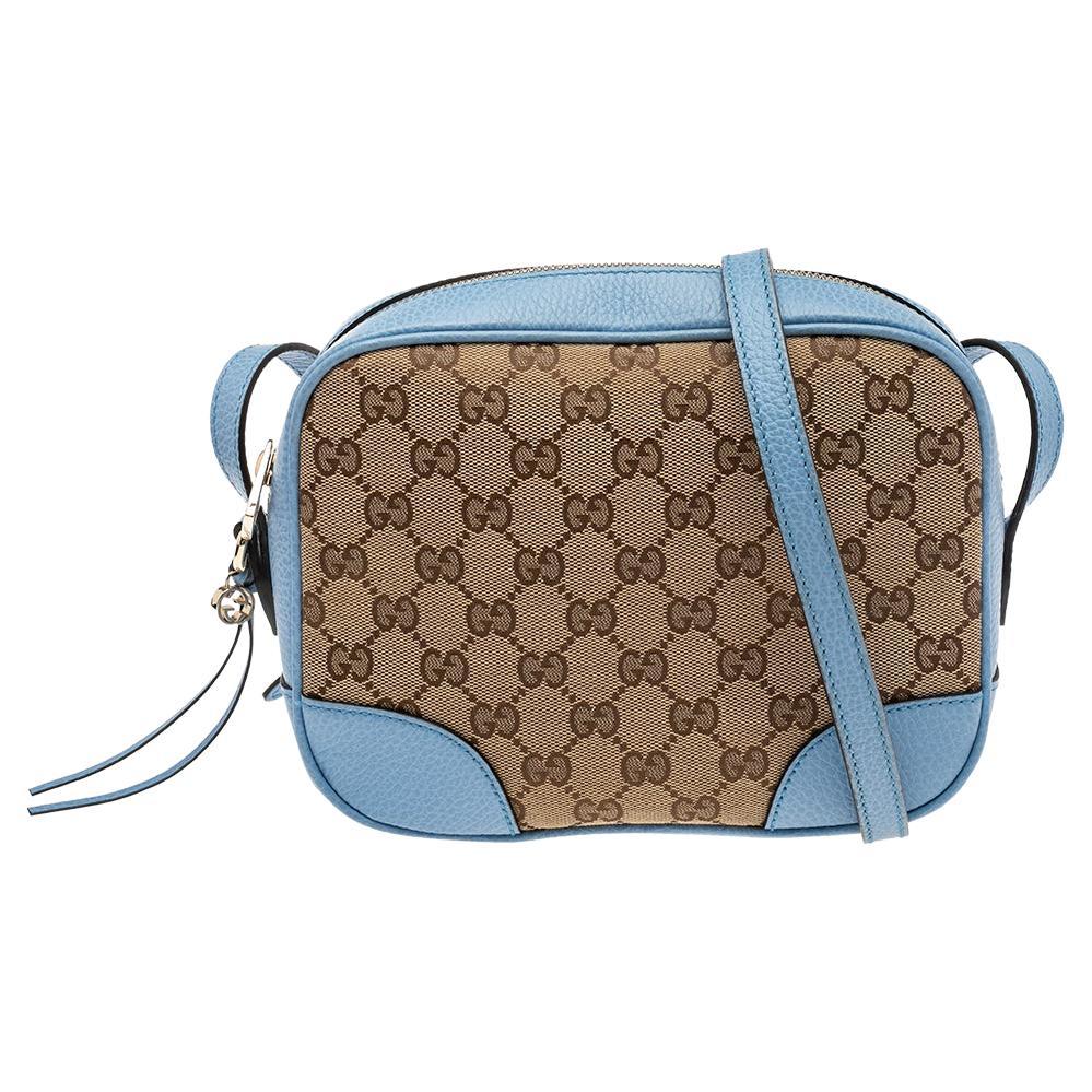 Gucci Light Blue/Beige GG Canvas and Leather Bree Crossbody Bag