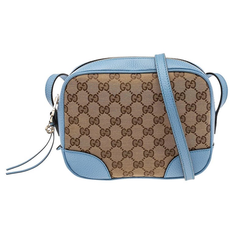 Gucci Light Blue/Beige GG Canvas and Leather Bree Crossbody Bag at 1stDibs