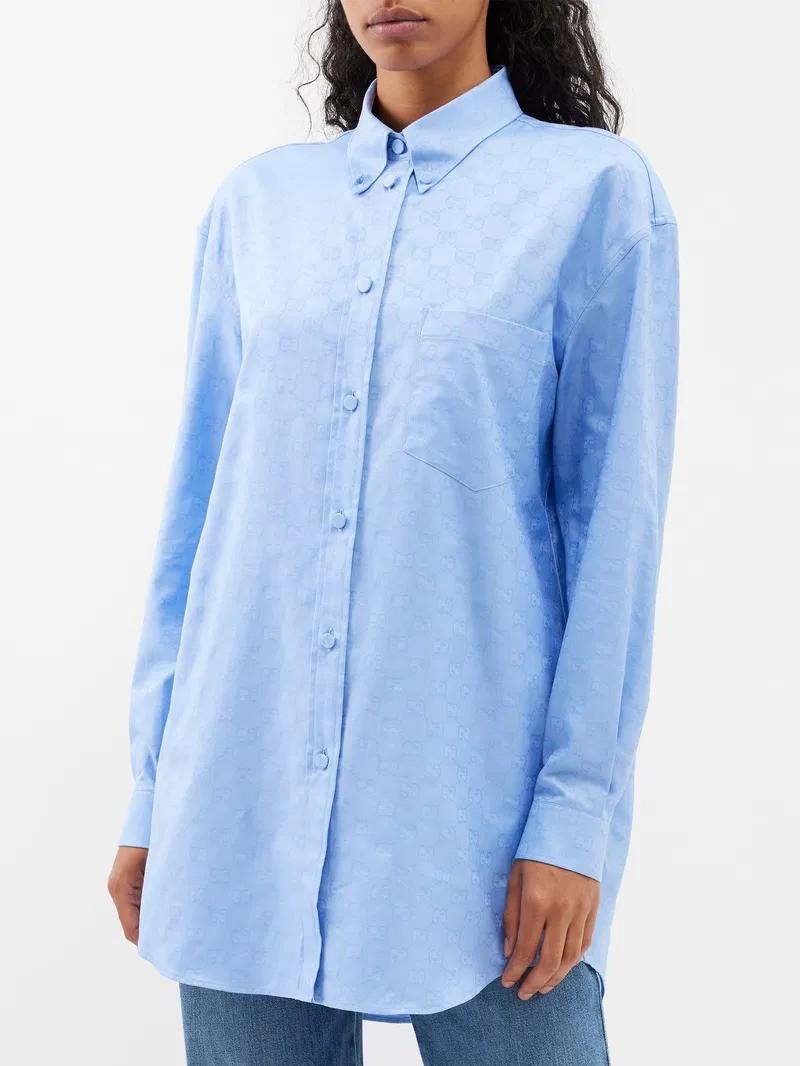 GUCCI hellblau Baumwolle 2023 GG SUPREME OVERSIZED Hemd 38 XS im Angebot 2