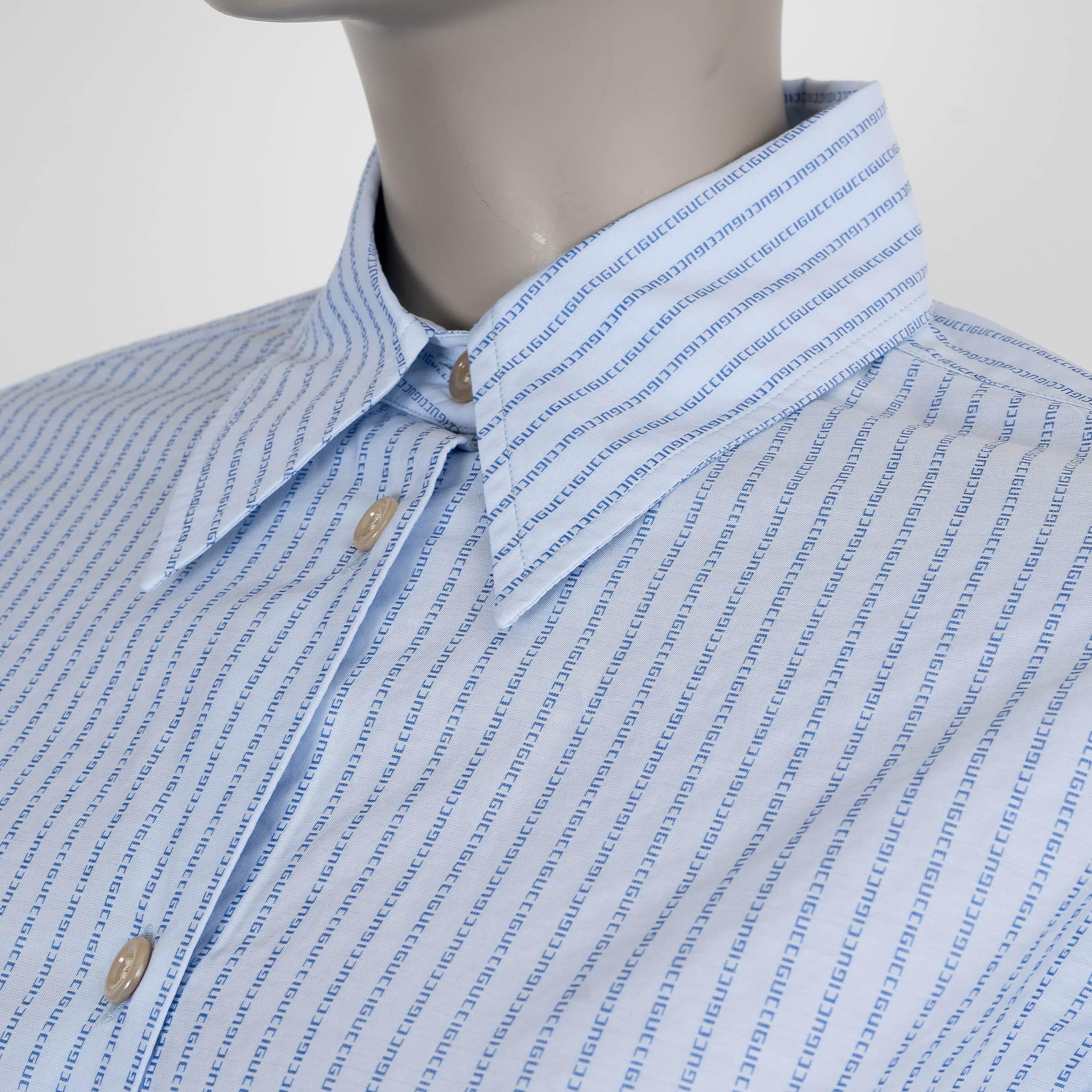 GUCCI hellblau Baumwolle 2023 LOGO STRIPED POPLIN TUNIC Hemd XS Damen im Angebot