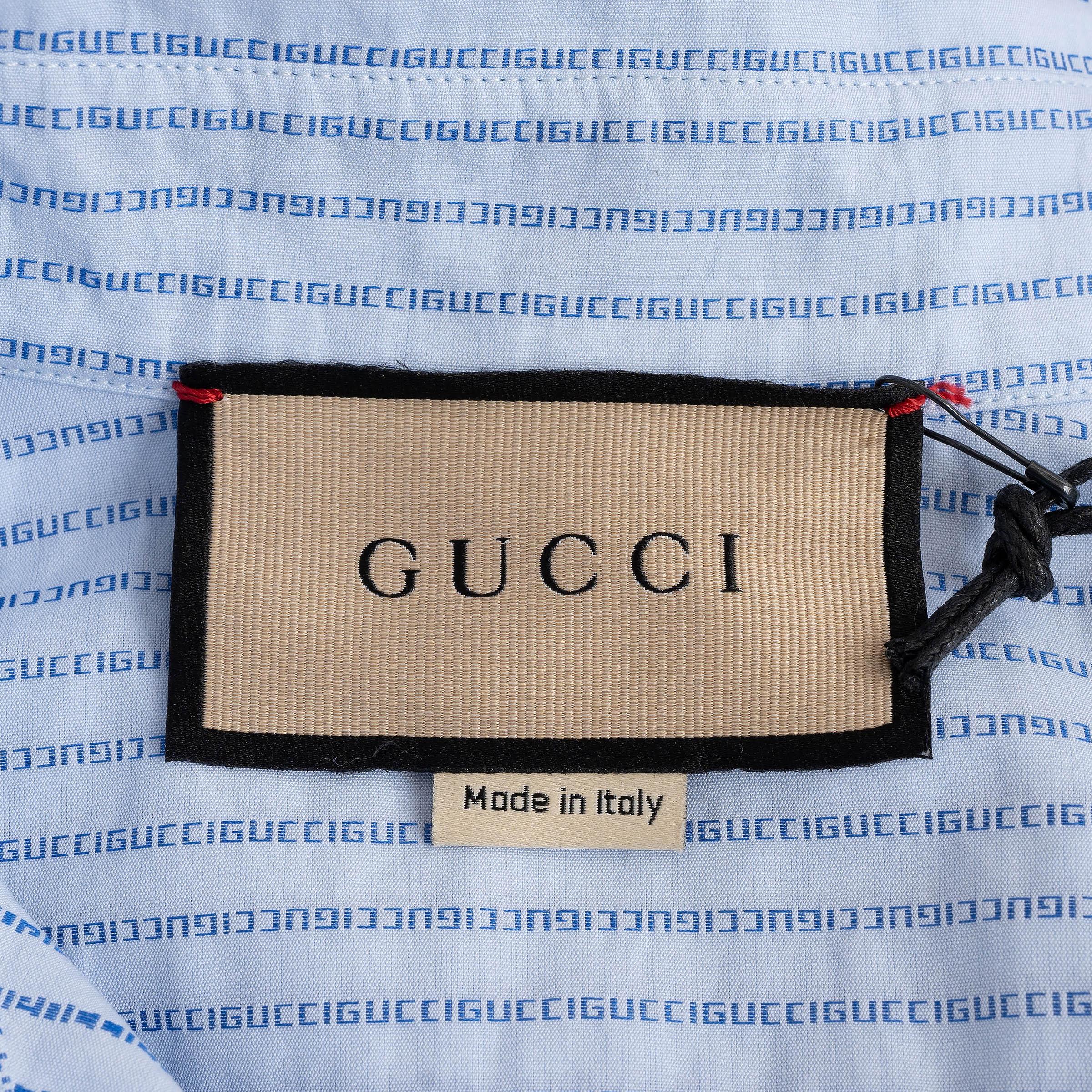 GUCCI hellblau Baumwolle 2023 LOGO STRIPED POPLIN TUNIC Hemd XS im Angebot 1
