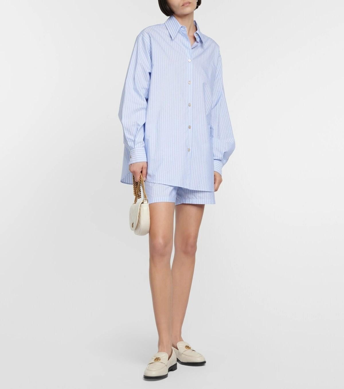 GUCCI hellblau Baumwolle 2023 LOGO STRIPED POPLIN TUNIC Hemd XS im Angebot 2