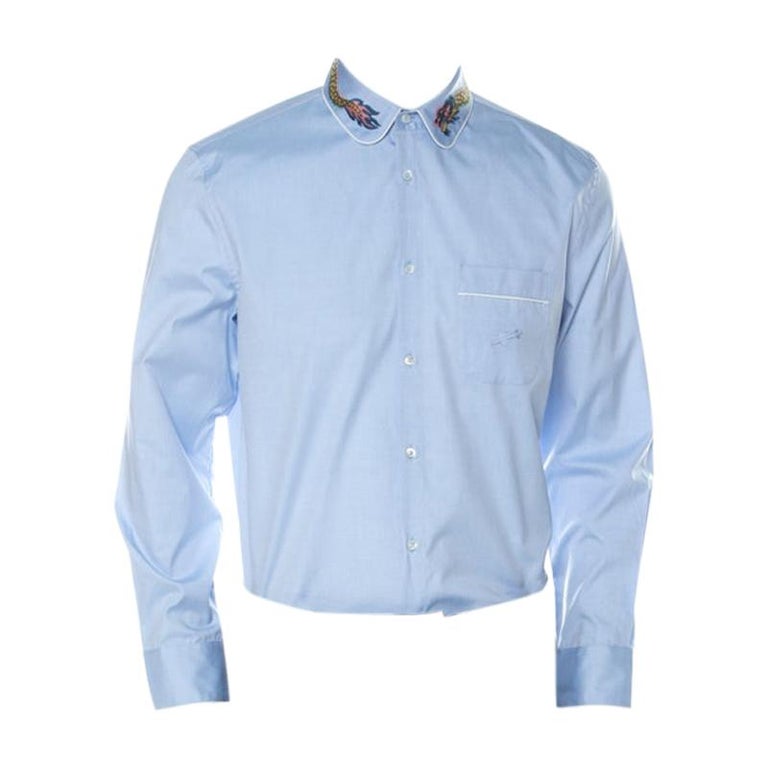 Gucci Light Blue Cotton Dragon Collar Embroidery Oxford Duke Shirt XL For  Sale at 1stDibs