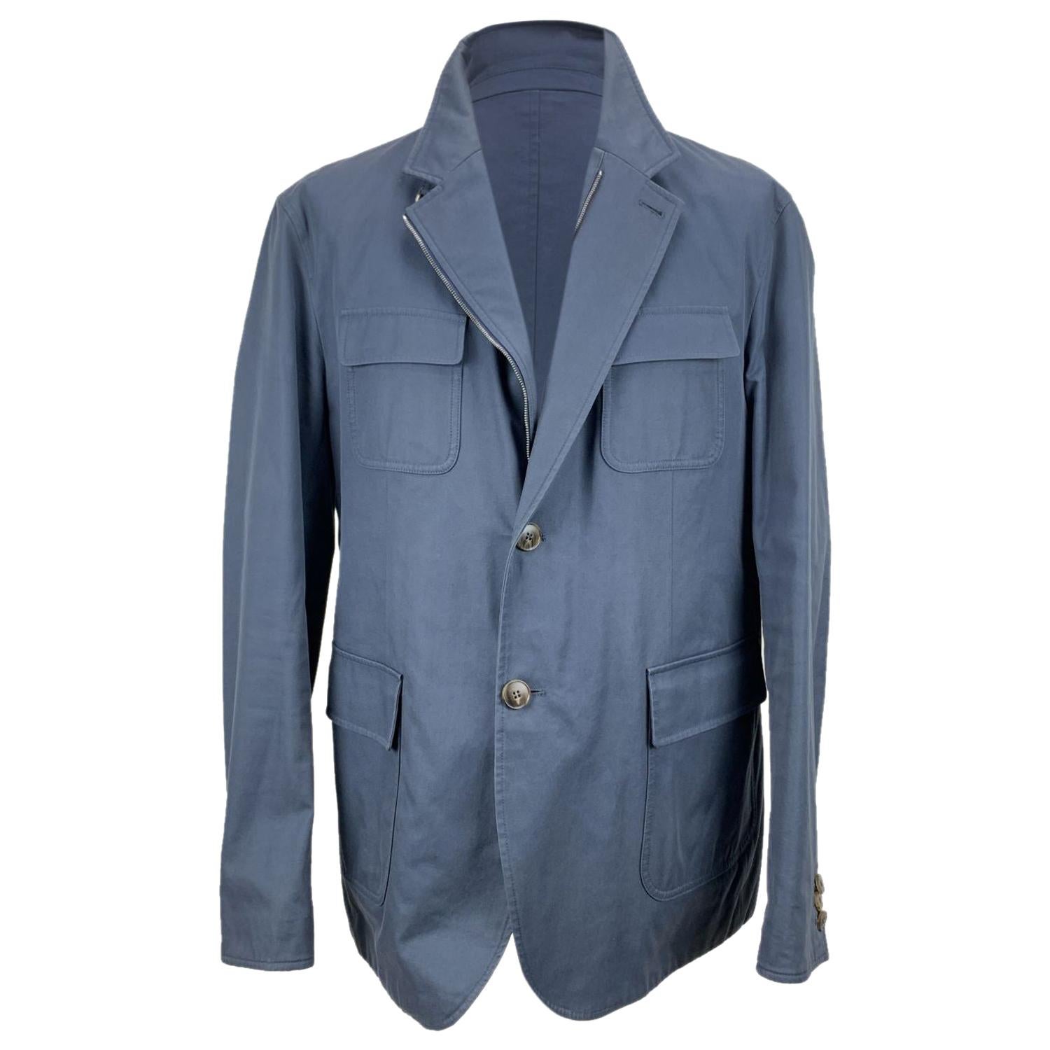Gucci Light Blue Cotton Men Zip Jacket with Pockets Size 54 IT