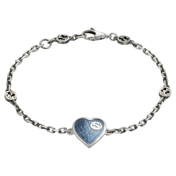 Gucci Light Blue Enamel Heart Interlocking G Bracelet YBA645546002 For Sale